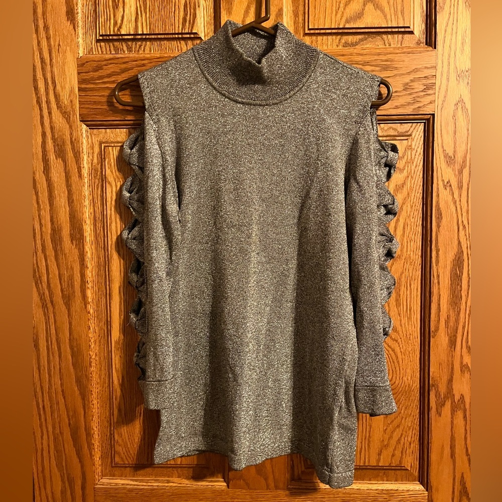 CECE Silver Cutout Sleeve High Neck Top NWT